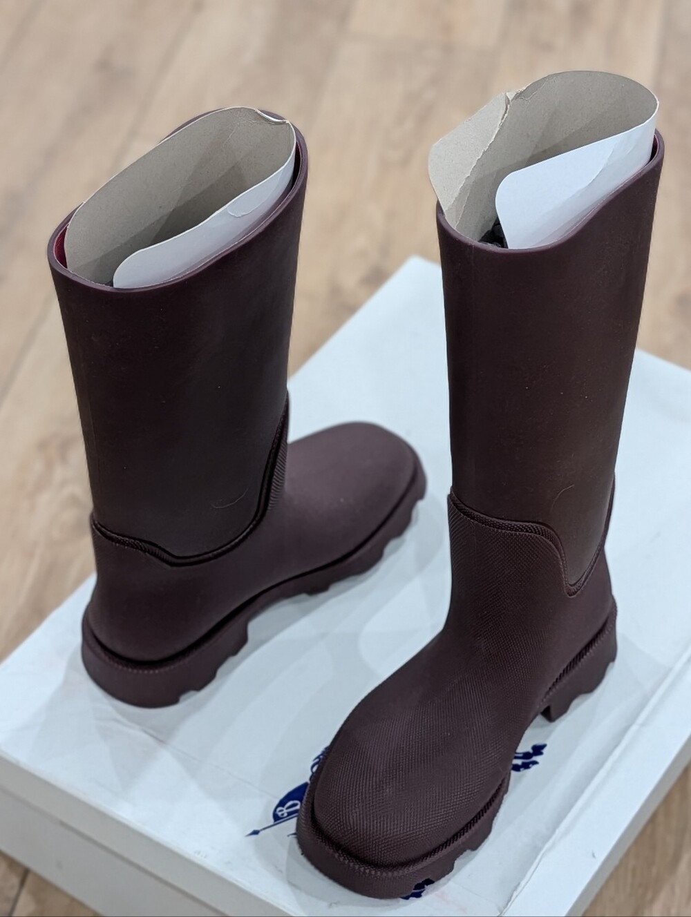$870 Mens Burberry Marsh Rubber Rain High Boots Plum 41 US 8